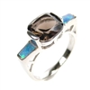 Silver Ring with Inlay Created Opal and Smoky Topaz CZ