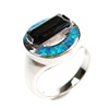 Silver Ring (Rhodium Plated) w/ Inlay Created Opal & Smoky Topaz CZ