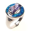 Silver Ring with Inlay Created Opal & Tanzanite CZ