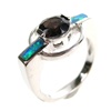 Silver Ring (Rhodium Plated) w/ Inlay Created Opal & Smoky Topaz CZ