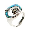 Silver Ring (Rhodium Plated) w/ Inlay Created Opal & Smoky Topaz CZ