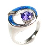 Silver Ring (Rhodium Plated) w/ Inlay Created Opal & Tanzanite CZ