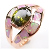 Silver Ring (Rose Gold Plated) with Inlay Created Opal and Dark Olive CZ
