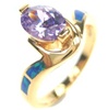 Silver Ring w/ Inlay Created Opal & Tanzanite CZ