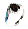 Silver Ring (Rhodium Plated) w/ Inlay Created Opal & Smoky Topaz CZ