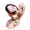 Silver Ring (Rose Gold Plated) with Inlay Created Opal and Smoky Topaz CZ