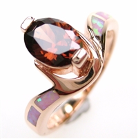 Silver Ring (Rose Gold Plated) with Inlay Created Opal and Smoky Topaz CZ