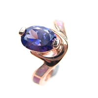 Silver Ring (Rose Gold Plated) with Inlay Created Opal and Tanzanite CZ