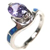 Silver Ring w/ Inlay Created Opal & Tanzanite CZ
