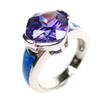 Silver Ring (Rhodium Plated) w/ Inlay Created Opal & Tanzanite CZ