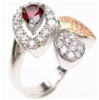 Silver Ring (Rhodium & Rose Gold Plated) w/ White & Garnet CZ