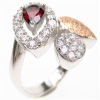 Silver Ring (Rhodium & Rose Gold Plated) w/ White & Garnet CZ