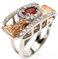 Silver Ring (Rhodium & Rose Gold Plated) w/ White & Garnet CZ