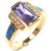 Silver Ring W/ Inlay Created Opal & White CZ