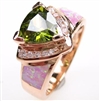 Silver Ring (Rose Gold Plated) with Inlay Created Opal, White and Dark Olive CZ