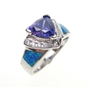 Silver Ring W/ Inlay Created Opal + White & Tanzanite CZ