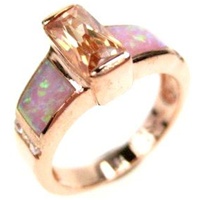 Silver Ring (Rose Gold Plated) W/ Inlay Created Opal, Champagne and White CZ