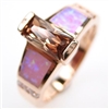 Silver Ring (Rose Gold Plated) with Inlay Created Opal, White and Smoky Topaz CZ