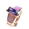 Silver Ring (Rose Gold Plated) with Inlay Created Opal, White and Tanzanite CZ