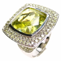 Silver Ring with White and Light Olive CZ