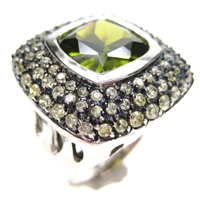 Silver Ring with Dark Peridot CZ