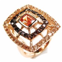 Silver Ring (Rose Gold Plated) w/ Champagne and smky Topaz CZ.