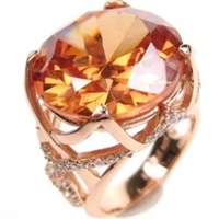 Silver Ring (Rose Gold Plated) with Champagne CZ