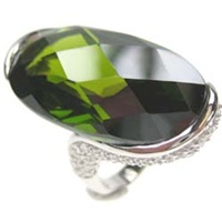 Silver Ring W/ Dark Peridot And White CZ