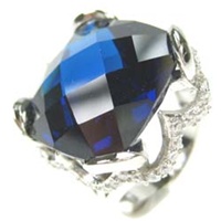 Silver Ring W/ Dark Blue CZ