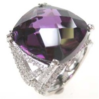 Silver Ring W/ Dark Purple And White CZ