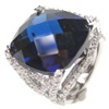 Silver Ring W/ Dark Blue And White CZ