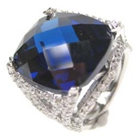Silver Ring W/ Dark Blue And White CZ