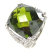 Silver Ring W/ Dark Peridot And White CZ