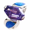 Silver Ring with Inlay Created Opal and Tanzanite CZ