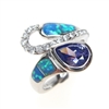 Silver Ring with Inlay Created Opal, White and Tanzanite CZ