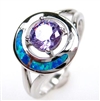 Silver Ring with Inlay Created Opal and Tanzanite CZ