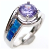 Silver Ring with Inlay Created Opal and Tanzanite CZ