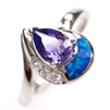 Silver Ring with Inlay Created Opal, White and Tanzanite CZ