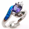 Silver Ring with Inlay Created Opal, White and Tanzanite CZ