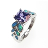 Silver Ring with Inlay Created Opal and Tanzanite CZ