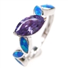 Silver Ring with Inlay Created Opal and Tanzanite CZ