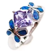 Silver Ring with Inlay Created Opal and Tanzanite CZ