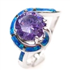 Silver Ring with Inlay Created Opal and Tanzanite CZ