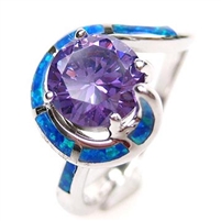 Silver Ring with Inlay Created Opal and Tanzanite CZ