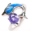 Silver Ring with Inlay Created Opal and Tanzanite CZ