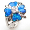 Silver Ring w/ Inlay Created Opal & White CZ