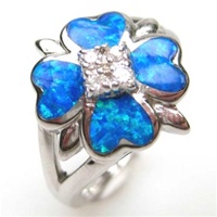 Silver Ring w/ Inlay Created Opal & White CZ
