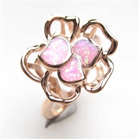 Silver Ring (Rose Gold Plated) with Inlay Created Opal