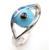 Silver Ring w/ Inlay Created Opal, Light Blue & Black Enamel