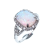 Silver Ring with Inlay Created Opal & White CZ